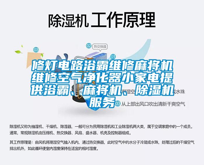 修燈電路浴霸維修麻將機(jī)維修空氣凈化器小家電提供浴霸、麻將機(jī)、除濕機(jī)服務(wù)
